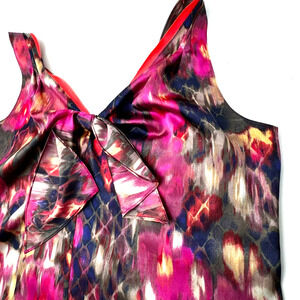 ELIE TAHARI Small Silky Satin Pink‎ Watercolor Floral Tie Sleeveless Top Blouse